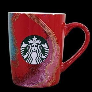 Starbucks Coffee Cup Mug Logo Siren Red Green 10 oz 2021 Geode Gold Crystal EUC